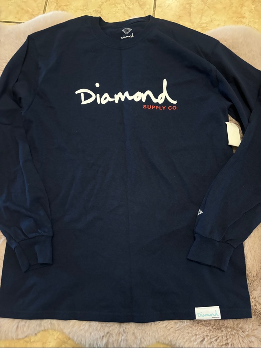 Diamond Supply Co. Navy Long Sleeve Logo Shirt with White & Red Script